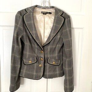 Guess Plaid Blazer Gray Gold Piping Size Small